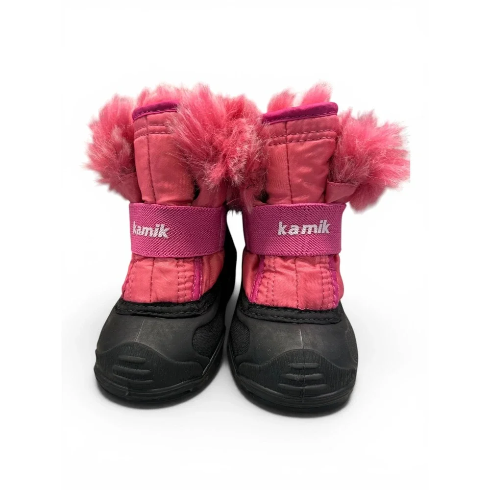 Kamik Kids Pink Black Faux Fur Trim Waterproof Winter Snow Boots Size 7 Toddler